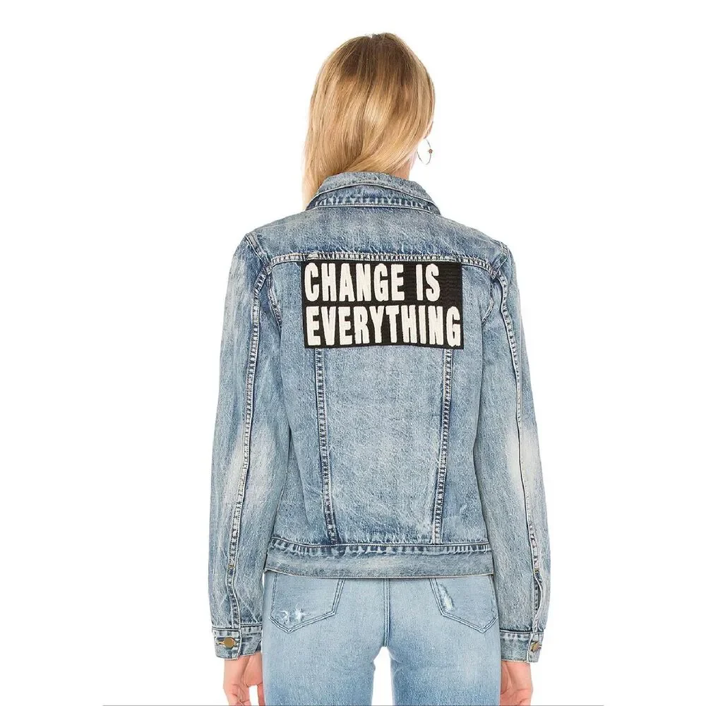 Pam & Gela Statement Embroidered Denim Jacket Vintage Blue Size S - Picture 11 of 12